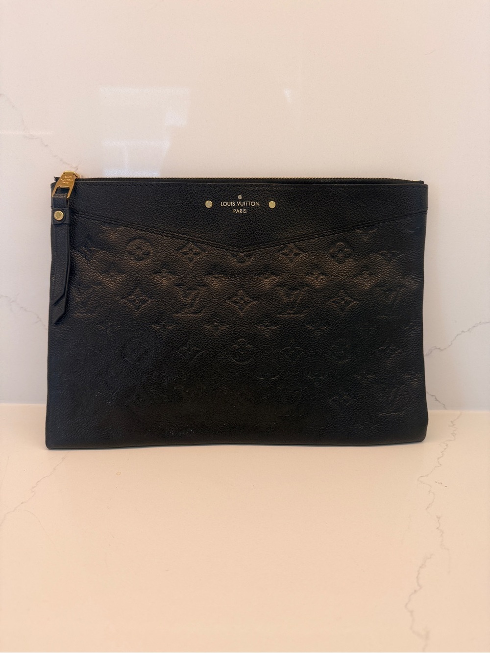 Louis Vuitton Black Monogram Embossed Leather Zip Pouch
